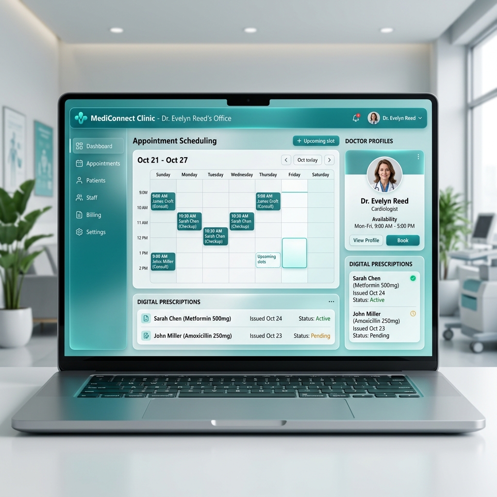 Integrated clinic management and digital prescription software for pharmacies